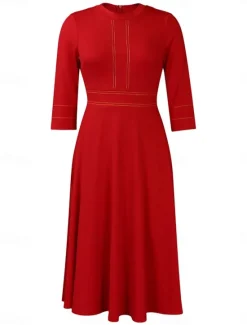 Outlet Women's Casual Dress Midi Dress Zipper Daily Date Fashion Streetwear Stand Collar 3/4 Length Sleeve Red Green Dark Blue Color Women Work Dresses