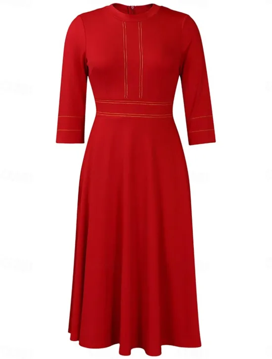 Outlet Women's Casual Dress Midi Dress Zipper Daily Date Fashion Streetwear Stand Collar 3/4 Length Sleeve Red Green Dark Blue Color Women Work Dresses