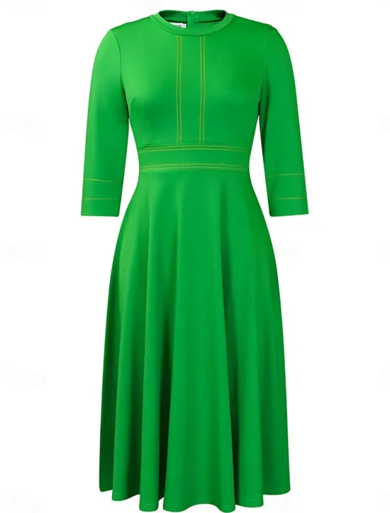 Outlet Women's Casual Dress Midi Dress Zipper Daily Date Fashion Streetwear Stand Collar 3/4 Length Sleeve Red Green Dark Blue Color Women Work Dresses