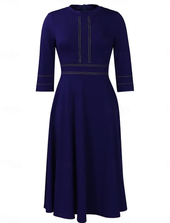 Outlet Women's Casual Dress Midi Dress Zipper Daily Date Fashion Streetwear Stand Collar 3/4 Length Sleeve Red Green Dark Blue Color Women Work Dresses