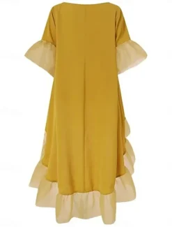 Outlet Women's Casual Dress Midi Dress Plus High Low Ruffle Hem Casual Crew Neck 3/4 Length Sleeve Black White Yellow Color Women Cocktail Dress