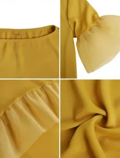Outlet Women's Casual Dress Midi Dress Plus High Low Ruffle Hem Casual Crew Neck 3/4 Length Sleeve Black White Yellow Color Women Cocktail Dress