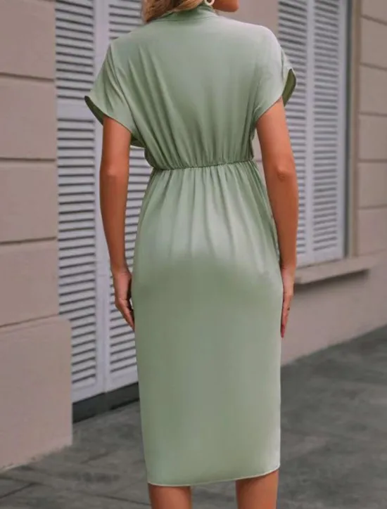 Sale Women's Casual Dress Midi Dress Ruched Date Vacation Streetwear Basic V Neck Short Sleeve Black Pink Dark Green Color Women Cocktail Dress