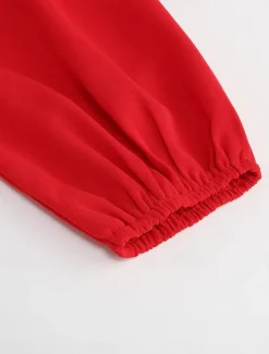 Women's Casual Dress Midi Dress Ruched With Belt Work Elegant V Neck Long Sleeve Black Red Blue Color Women Work Dresses