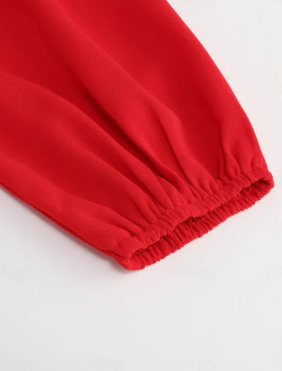 Women's Casual Dress Midi Dress Ruched With Belt Work Elegant V Neck Long Sleeve Black Red Blue Color Women Work Dresses