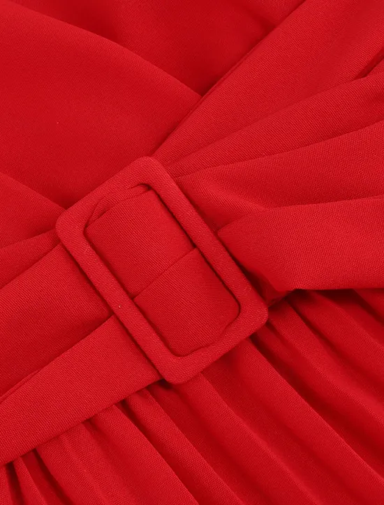 Women's Casual Dress Midi Dress Ruched With Belt Work Elegant V Neck Long Sleeve Black Red Blue Color Women Work Dresses