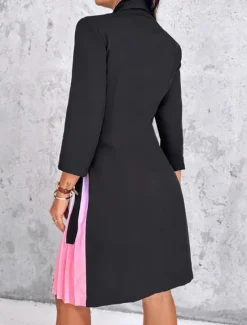 Women's Casual Dress Mini Dress Patchwork Elegant Casual Lapel Long Sleeve Color Women Work Dresses
