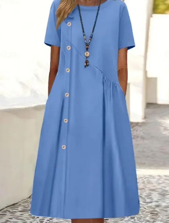 Outlet Women's Casual Dress Mini Dress Buttons Pocket Casual Crew Neck Long Sleeve Wine Blue Green Color Women Casual Dress