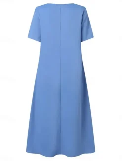 Outlet Women's Casual Dress Mini Dress Buttons Pocket Casual Crew Neck Long Sleeve Wine Blue Green Color Women Casual Dress