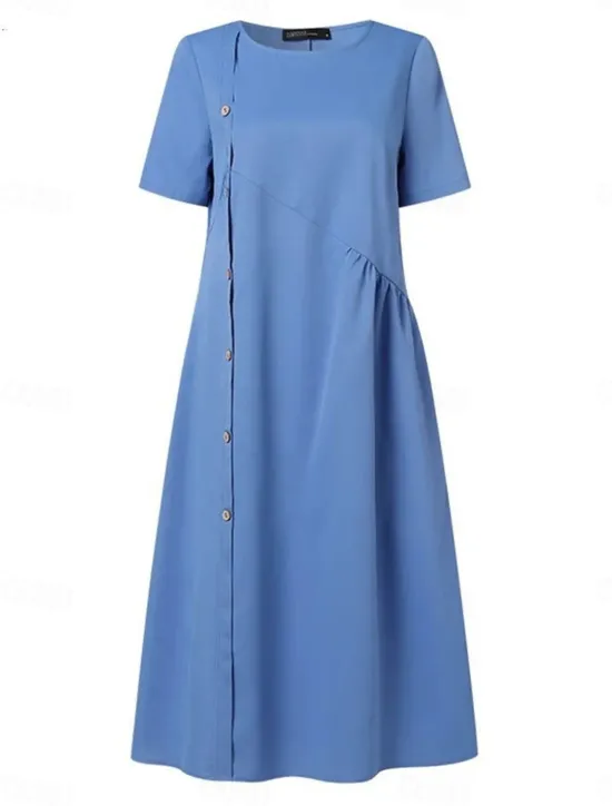 Outlet Women's Casual Dress Mini Dress Buttons Pocket Casual Crew Neck Long Sleeve Wine Blue Green Color Women Casual Dress
