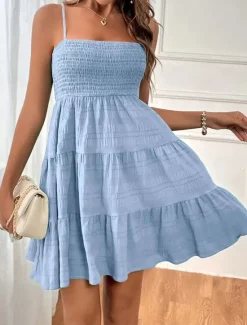 Women's Casual Dress Mini Dress Ruffle Backless Date Vacation Streetwear Basic Spaghetti Strap Sleeveless Black Pink Light Blue Color Women Sundresses