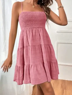 Women's Casual Dress Mini Dress Ruffle Backless Date Vacation Streetwear Basic Spaghetti Strap Sleeveless Black Pink Light Blue Color Women Sundresses