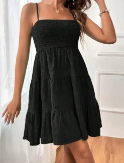 Women's Casual Dress Mini Dress Ruffle Backless Date Vacation Streetwear Basic Spaghetti Strap Sleeveless Black Pink Light Blue Color Women Sundresses