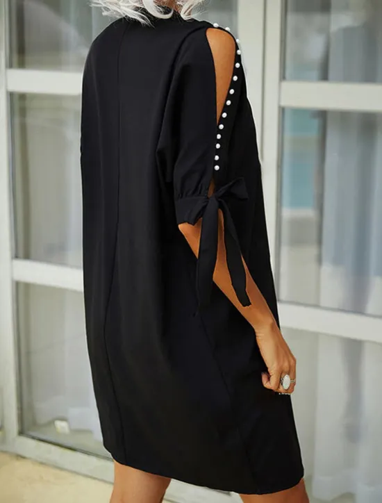 Discount Women's Casual Dress Mini Dress Patchwork Cold Shoulder Vacation Streetwear Basic V Neck Half Sleeve Black Wine Navy Blue Color Women Casual Dress