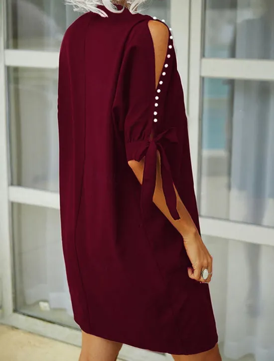 Discount Women's Casual Dress Mini Dress Patchwork Cold Shoulder Vacation Streetwear Basic V Neck Half Sleeve Black Wine Navy Blue Color Women Casual Dress