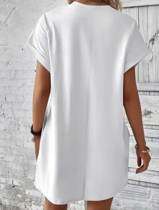 Discount Women's Casual Dress Mini Dress Pocket Casual Crew Neck Short Sleeve White Blue Khaki Color Women Work Dresses
