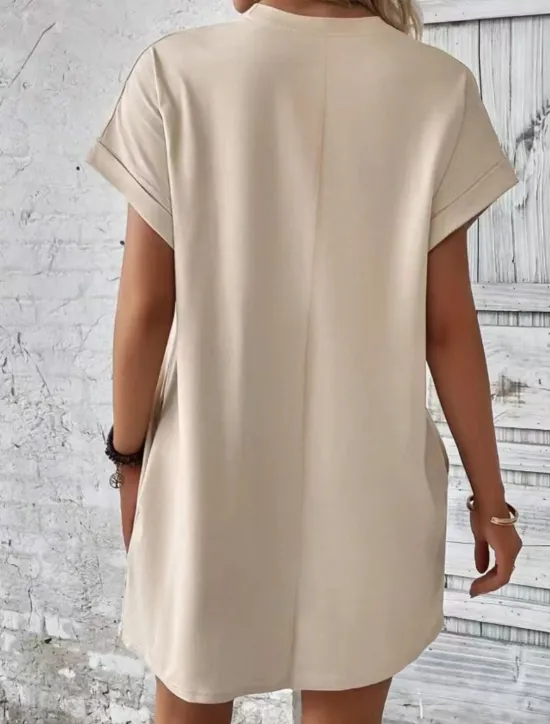Discount Women's Casual Dress Mini Dress Pocket Casual Crew Neck Short Sleeve White Blue Khaki Color Women Work Dresses