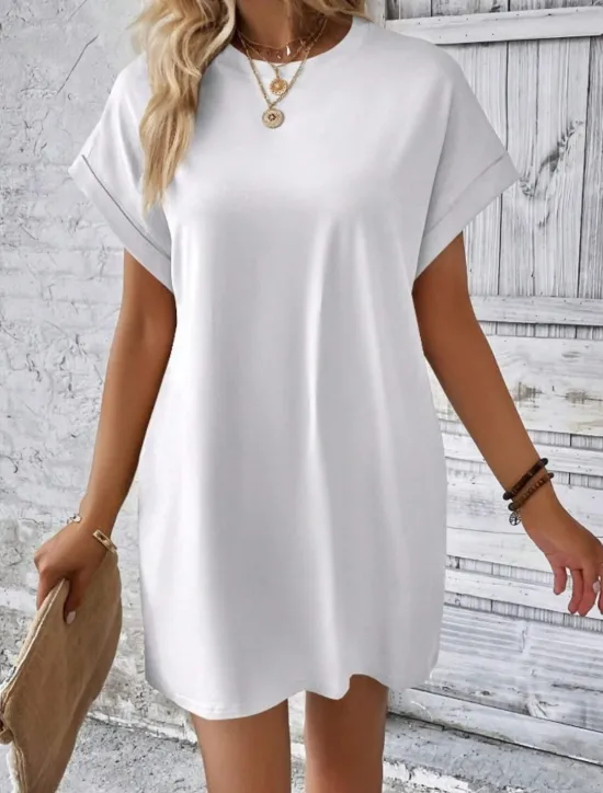 Discount Women's Casual Dress Mini Dress Pocket Casual Crew Neck Short Sleeve White Blue Khaki Color Women Work Dresses