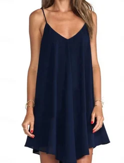 Hot Women's Casual Dress Mini Dress Chiffon Backless Date Vacation Streetwear Basic Spaghetti Strap Sleeveless Black Wine Navy Blue Color Women Sundresses