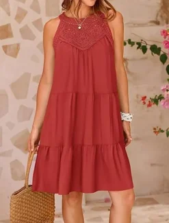 Hot Women's Casual Dress Mini Dress Lace Ruffle Date Streetwear V Neck Sleeveless Black White Red Color Women Sundresses