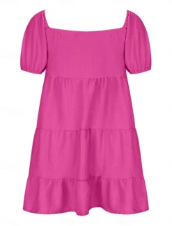 Sale Women's Casual Dress Mini Dress Bow Vacation Streetwear Basic Square Neck Half Sleeve Blue Fuchsia Apricot Color Women Cocktail Dress