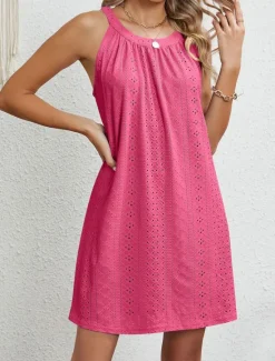 Women's Casual Dress Mini Dress Lace Casual Crew Neck Sleeveless Black Pink Navy Blue Color Women Sundresses