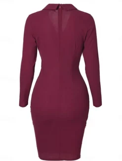 Clearance Women's Casual Dress Mini Dress Patchwork Buttons Casual Formal V Neck Long Sleeve Black Wine Gray Color Women Work Dresses