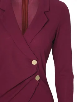 Clearance Women's Casual Dress Mini Dress Patchwork Buttons Casual Formal V Neck Long Sleeve Black Wine Gray Color Women Work Dresses