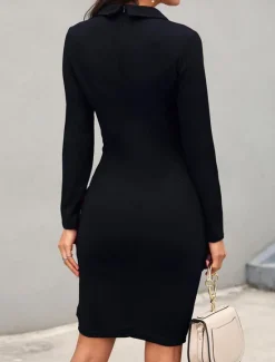 Clearance Women's Casual Dress Mini Dress Patchwork Buttons Casual Formal V Neck Long Sleeve Black Wine Gray Color Women Work Dresses