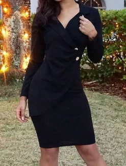 Clearance Women's Casual Dress Mini Dress Patchwork Buttons Casual Formal V Neck Long Sleeve Black Wine Gray Color Women Work Dresses