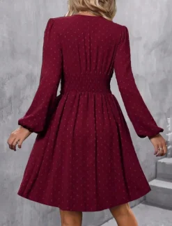 Women's Casual Dress Mini Dress Ruched Casual V Neck Long Sleeve Black Wine Army Green Color Women Cocktail Dress