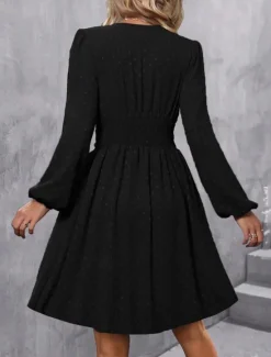 Women's Casual Dress Mini Dress Ruched Casual V Neck Long Sleeve Black Wine Army Green Color Women Cocktail Dress
