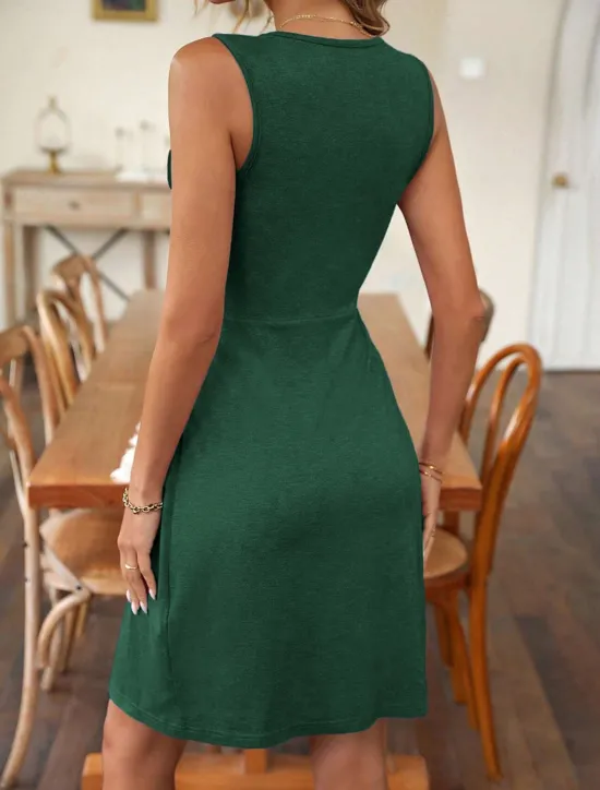 Women's Casual Dress Mini Dress Ruched Vacation Streetwear Basic V Neck Sleeveless Blue Fuchsia Green Color Women Spring Dresses|T Shirt Dresses