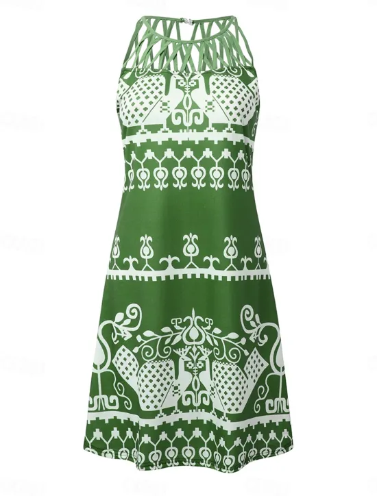 Sale Women's Casual Dress Shift Dress Mini Dress Green Dark Blue Sleeveless Floral Ruched Spring Summer Halter Vintage Birthday Daily Ethnic Dress 2023 S M L XL XXL 3XL Women Sundresses