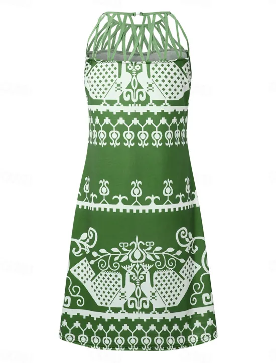 Sale Women's Casual Dress Shift Dress Mini Dress Green Dark Blue Sleeveless Floral Ruched Spring Summer Halter Vintage Birthday Daily Ethnic Dress 2023 S M L XL XXL 3XL Women Sundresses