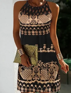 Sale Women's Casual Dress Shift Dress Mini Dress Green Dark Blue Sleeveless Floral Ruched Spring Summer Halter Vintage Birthday Daily Ethnic Dress 2023 S M L XL XXL 3XL Women Sundresses