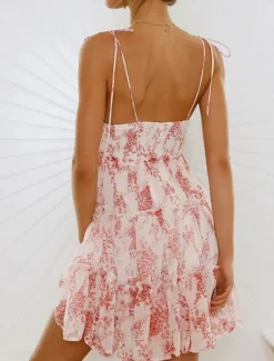 Hot Women's Casual Dress Slip Dress Floral Polka Dot Ruffle Backless Strap Mini Dress Stylish Casual Daily Vacation Sleeveless Summer Women Sundresses