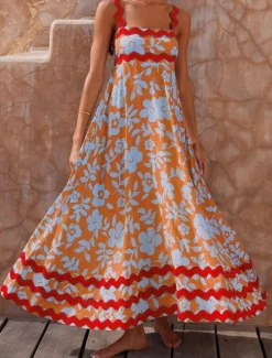 Outlet Women's Casual Dress Slip Dress Beach Dress Floral Backless Print Strap Long Dress Maxi Dress Tropical Hawaiian Vacation Sleeveless Summer Women Vacation Dresses