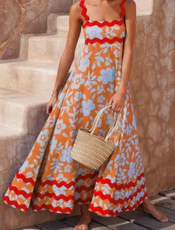 Outlet Women's Casual Dress Slip Dress Beach Dress Floral Backless Print Strap Long Dress Maxi Dress Tropical Hawaiian Vacation Sleeveless Summer Women Vacation Dresses