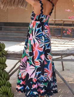 Outlet Women's Casual Dress Slip Dress Beach Dress Floral Backless Print Strap Long Dress Maxi Dress Tropical Hawaiian Vacation Sleeveless Summer Women Vacation Dresses