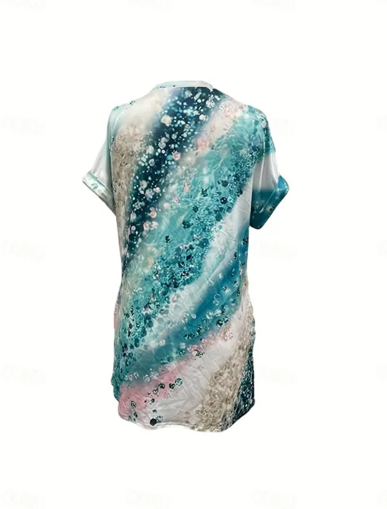 Clearance Women's Casual Dress Sundress Abstract Marble Pocket Crew Neck Elbow Sleeve Mini Dress Hawaiian Stylish Daily Date Short Sleeve Summer Spring Women T Shirt Dresses