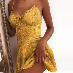 Discount Women's Casual Dress Sundress Floral Dress Mini Dress Dark Yellow Light Pink White Sleeveless Floral Lace up Spring Summer Spaghetti Strap Hot Vacation Weekend Slim 2023 S M L XL XXL 3XL 4XL 5XL Women Sundresses
