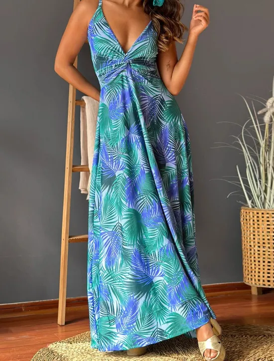 Discount Women's Casual Dress Swing Dress Slip Dress Floral Leaf Backless Print Strap Long Dress Maxi Dress Hawaiian Casual Daily Vacation Sleeveless Summer Women Vacation Dresses