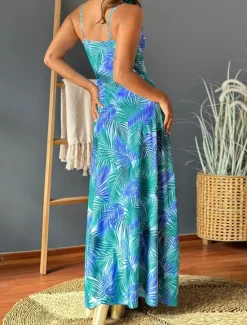 Discount Women's Casual Dress Swing Dress Slip Dress Floral Leaf Backless Print Strap Long Dress Maxi Dress Hawaiian Casual Daily Vacation Sleeveless Summer Women Vacation Dresses