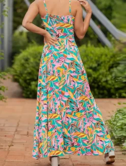 Discount Women's Casual Dress Swing Dress Slip Dress Floral Leaf Backless Print Strap Long Dress Maxi Dress Hawaiian Casual Daily Vacation Sleeveless Summer Women Vacation Dresses