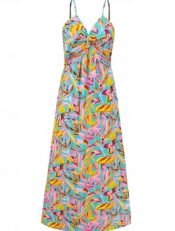 Discount Women's Casual Dress Swing Dress Slip Dress Floral Leaf Backless Print Strap Long Dress Maxi Dress Hawaiian Casual Daily Vacation Sleeveless Summer Women Vacation Dresses