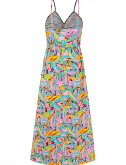 Discount Women's Casual Dress Swing Dress Slip Dress Floral Leaf Backless Print Strap Long Dress Maxi Dress Hawaiian Casual Daily Vacation Sleeveless Summer Women Vacation Dresses