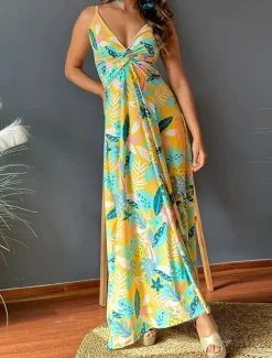 Discount Women's Casual Dress Swing Dress Slip Dress Floral Leaf Backless Print Strap Long Dress Maxi Dress Hawaiian Casual Daily Vacation Sleeveless Summer Women Vacation Dresses