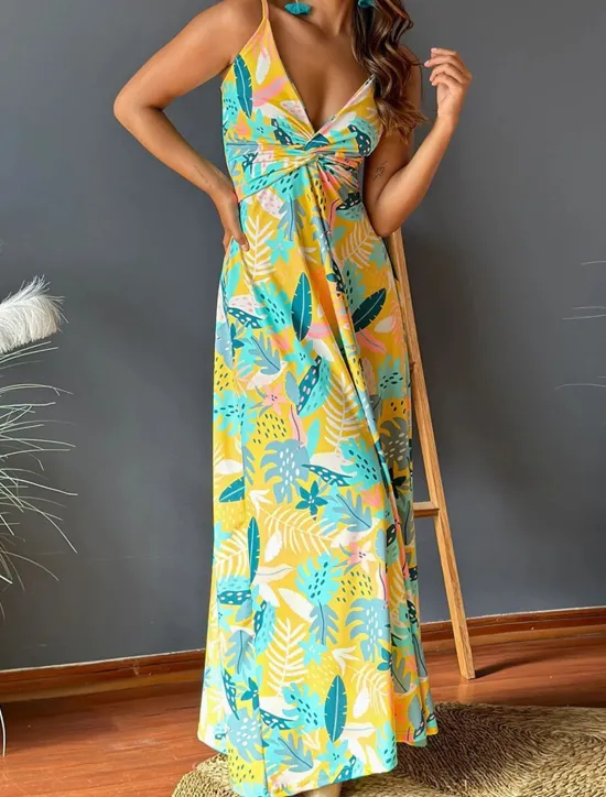 Discount Women's Casual Dress Swing Dress Slip Dress Floral Leaf Backless Print Strap Long Dress Maxi Dress Hawaiian Casual Daily Vacation Sleeveless Summer Women Vacation Dresses