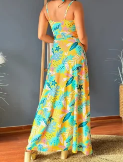 Discount Women's Casual Dress Swing Dress Slip Dress Floral Leaf Backless Print Strap Long Dress Maxi Dress Hawaiian Casual Daily Vacation Sleeveless Summer Women Vacation Dresses